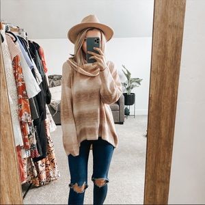 AE Ombre Striped Cowl Neck Long Sleeve Oversized Slouchy Knit Sweater sz M